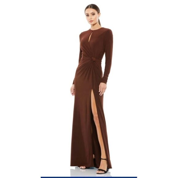 Ieena for Mac Duggal Chocolate Brown Keyhole Maxi Dress Sheath Gown Size 8 NWT - Picture 2 of 11